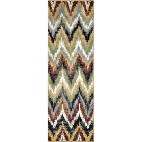  Superior Zigzag Collection Area Rug, 8mm Pile Height with Jute Backing, Designer Inspired Ikat Chevron Pattern, Fashionable and Affordable Woven Rugs, 8 x 10 Rug, Brown