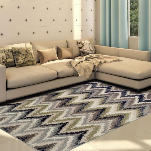  Superior Zigzag Collection Area Rug, 8mm Pile Height with Jute Backing, Designer Inspired Ikat Chevron Pattern, Fashionable and Affordable Woven Rugs, 8 x 10 Rug, Brown