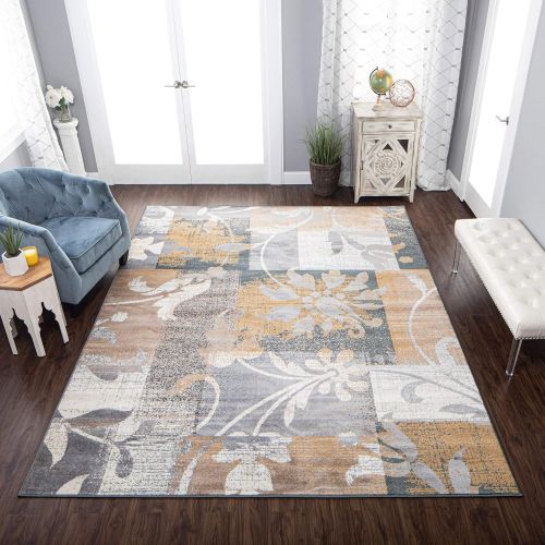  Superior Pastiche Collection Area Rug, 8mm Pile Height with Jute Backing, Chic Geometric Floral Patchwork Design, Fashionable and Affordable Woven Rugs - 8 x 10 Rug