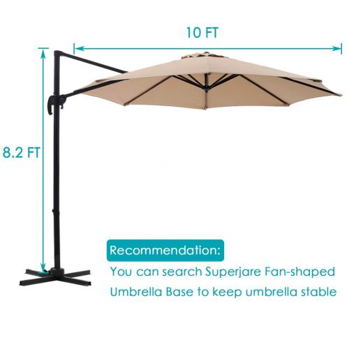  [아마존 핫딜]  [아마존핫딜]SUPERJARE 10 Ft Offset Hanging Umbrella, Crank Lift & 5 Lock Positions, 360° Rotation, Outdoor Patio Cantilever with Tilt Canopy - Beige
