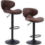 [아마존 핫딜]  [아마존핫딜]SUPERJARE Set of 2 Adjustable Bar Stools, Swivel Barstool Chairs with Back, Pub Kitchen Counter Height, Retro Brown, Fabric