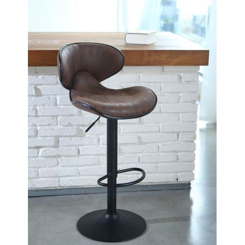  [아마존 핫딜]  [아마존핫딜]SUPERJARE Set of 2 Adjustable Bar Stools, Swivel Barstool Chairs with Back, Pub Kitchen Counter Height, Retro Brown, Fabric