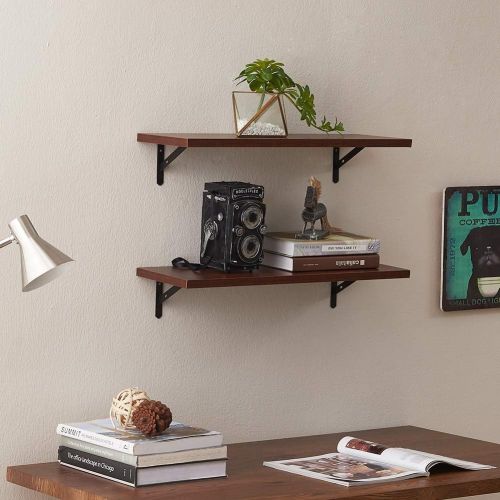  [아마존 핫딜] SUPERJARE Wall Mounted Floating Shelves, Set of 2, Display Ledge, Storage Rack for Room/Kitchen/Office - Walnut