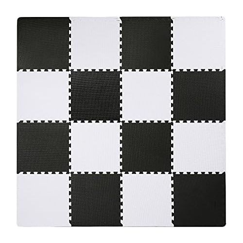  [아마존베스트]SUPERJARE Superjare Interlocking Floor Tiles, 16 Tiles EVA Foam Puzzle Mat with Borders - White and Black