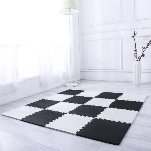  [아마존베스트]SUPERJARE Superjare Interlocking Floor Tiles, 16 Tiles EVA Foam Puzzle Mat with Borders - White and Black