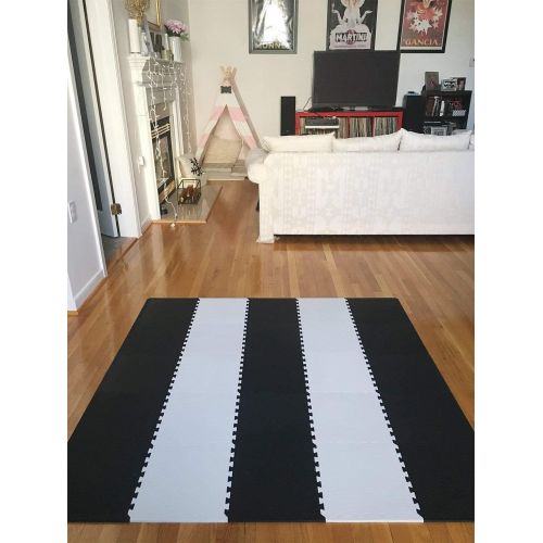  [아마존베스트]SUPERJARE Superjare Interlocking Floor Tiles, 16 Tiles EVA Foam Puzzle Mat with Borders - White and Black