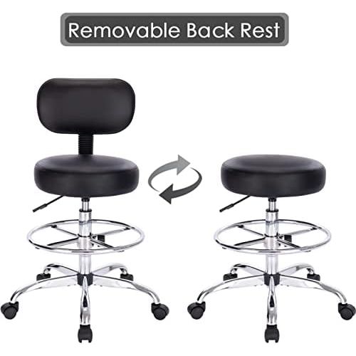 Superjare Drafting Chair with Back, Adjustable Foot Rest Swivel Stool, Multi-Purpose Office Desk Chair, Thick Seat Cushion for Home Bar Kitchen Shop - Black