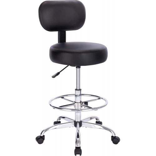  Superjare Drafting Chair with Back, Adjustable Foot Rest Swivel Stool, Multi-Purpose Office Desk Chair, Thick Seat Cushion for Home Bar Kitchen Shop - Black