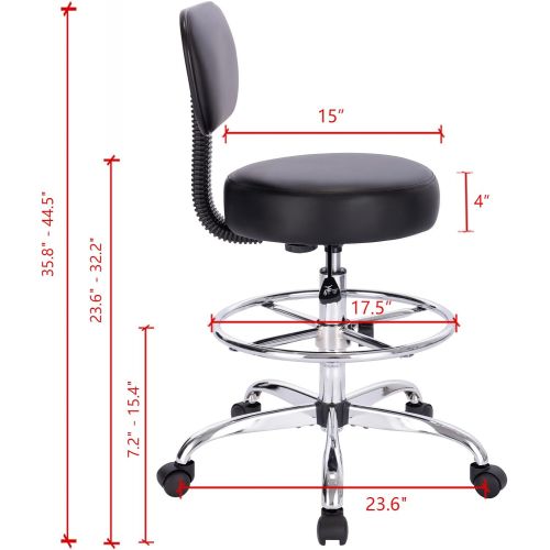  Superjare Drafting Chair with Back, Adjustable Foot Rest Swivel Stool, Multi-Purpose Office Desk Chair, Thick Seat Cushion for Home Bar Kitchen Shop - Black