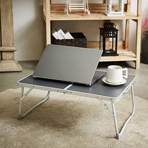  [아마존베스트]Foldable Laptop Table, Superjare Bed Desk, Breakfast Serving Bed Tray, Portable Mini Picnic Table & Lightweight, Folds in Half with Inner Storage Space - Dark Gray