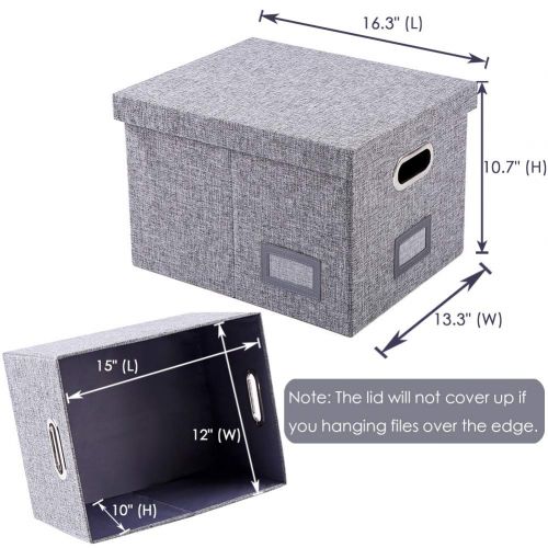  SUPERJARE File Box with Lid | Collapsible Storage Organizer Box | Decorative Linen Fabric | Gray | Pack of 4