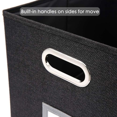  SUPERJARE File Box with Lid | Collapsible Storage Organizer Box | Decorative Linen Fabric | Gray | Pack of 4