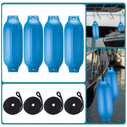  SUPERWORTH 4 Pack 27 inches Inflatable Boat Fenders, Molded Boat Fenders Bumpers, Molded Vertical Eyelets, Dock Protector - Blue for Guard Dock Docking