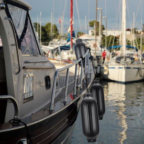  SUPERWORTH Superworth Inflatable Boat Fenders,Molded Vertical Eyelets, Dock Protector, Molded Boat Fenders Bumpers. 4 Pack, 27” - Black for Guard Dock Docking