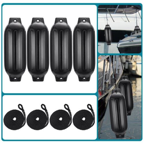  SUPERWORTH Superworth Inflatable Boat Fenders,Molded Vertical Eyelets, Dock Protector, Molded Boat Fenders Bumpers. 4 Pack, 27” - Black for Guard Dock Docking