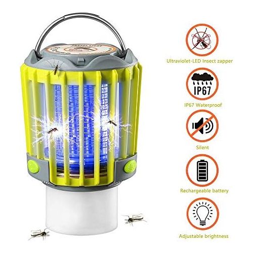  [아마존베스트]SUPOLOGY Camping Lantern with Bug Zapper,IP67 Waterproof 4 Lighting Modes Dimmable USB Rechargeable for Home,Camping,Hiking,Fishing,Emergency