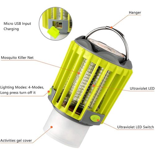  [아마존베스트]SUPOLOGY Camping Lantern with Bug Zapper,IP67 Waterproof 4 Lighting Modes Dimmable USB Rechargeable for Home,Camping,Hiking,Fishing,Emergency