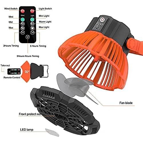  SUPOLOGY Portable Fan Camping Fan for Tents, 30 Hours Work-time Camping Lantern Ceiling Tent Fan Desk Fan with Power Bank, Clip and Remote, Usb Rechargeable Fan for Hiking, BBQ,Hunting, Hur