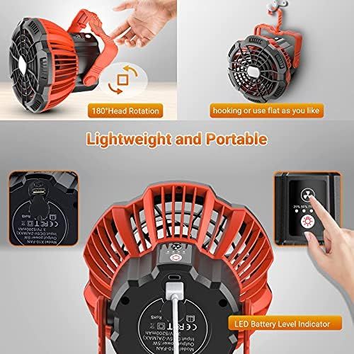  SUPOLOGY Portable Fan Camping Fan for Tents, 30 Hours Work-time Camping Lantern Ceiling Tent Fan Desk Fan with Power Bank, Clip and Remote, Usb Rechargeable Fan for Hiking, BBQ,Hunting, Hur