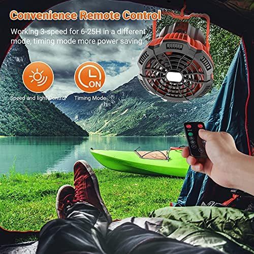  SUPOLOGY Portable Fan Camping Fan for Tents, 30 Hours Work-time Camping Lantern Ceiling Tent Fan Desk Fan with Power Bank, Clip and Remote, Usb Rechargeable Fan for Hiking, BBQ,Hunting, Hur