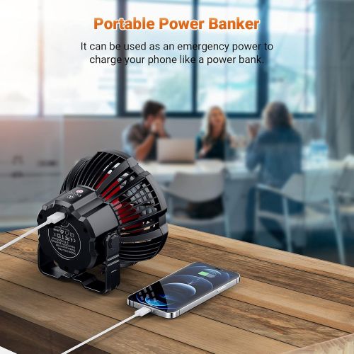  SUPOLOGY Portable Fan Camping Fan for Tents, 25 Hours Work-time Camping Lantern Desk Fan with Power Bank, Clip and Remote, Rechargeable Fan for Hiking, BBQ, Garden, Bedroom, Office, Hurrica