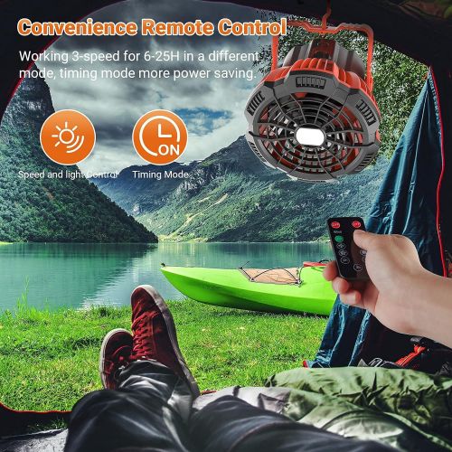  SUPOLOGY Portable Fan Camping Fan for Tents, 30 Hours Work-time Camping Lantern Ceiling Tent Fan Desk Fan with Power Bank, Clip and Remote, Usb Rechargeable Fan for Hiking, BBQ,Hunting, Hur