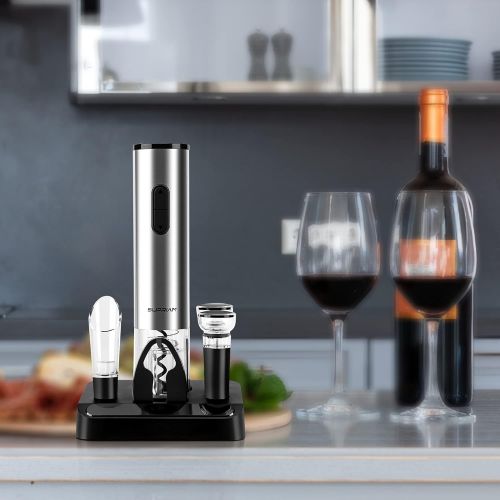  SUPRIAM Corkscrews for Wine Bottles, Wine Opener Battery Operated with Wine Aerator Pourer, Push Vacuum Wine Stopper, Foil Cutter and Stand for Women Man