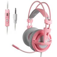 SUPSOO Pink Gaming Headset for Xbox One, PS4, 3.5mm Over Ear Headphones with Microphone, Soft Earmuffs Bass Surround Compatible with PC Laptop Nintendo Switch Games