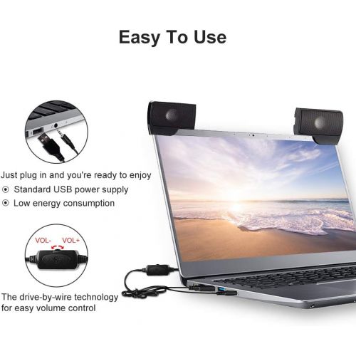  [아마존베스트]SUPVIN Portable Mini Computer Clip-On Speaker, Compact USB Powered Wired Laptop Stereo Multimedia Soundbar for Notebook Laptop Computer PC Desktop Tablets