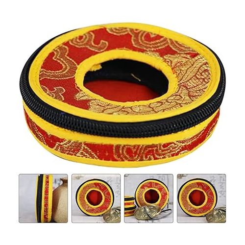  SUPVOX Prayer Sound Bowl Tibetan Tingsha Cymbal Bell Storage Bag Meditation Chime Bells Zipper Yoga Bell Chimes Carry Case or Buddhist Tingsha Symbols Finger Cymbals Belly Case