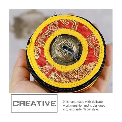  SUPVOX Prayer Sound Bowl Tibetan Tingsha Cymbal Bell Storage Bag Meditation Chime Bells Zipper Yoga Bell Chimes Carry Case or Buddhist Tingsha Symbols Finger Cymbals Belly Case