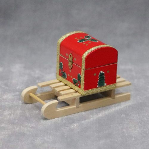  SUPVOX 2pcs Christmas Wooden Dollhouse Ornament Mini Sleigh for Village House Miniature Decoration Furniture Kids Play Toy Gift