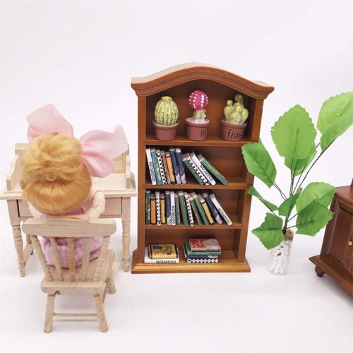  SUPVOX Wood Dollhouse Furniture Mini Bookcase Decorative Miniature Furniture Accessories for Boys Girls Play House Toy