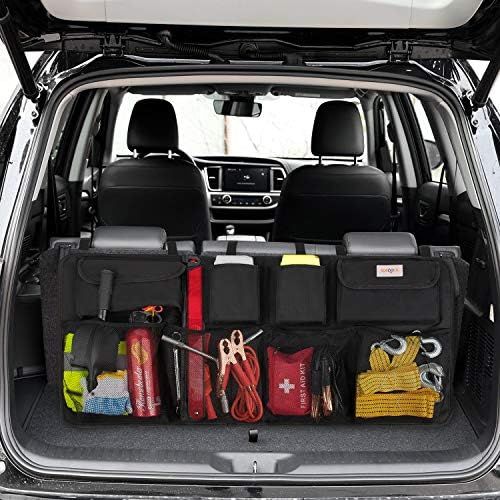  SURDOCA Car Trunk Organizer - 3rd Gen [7 Times Upgrade] Super Capacity Car Hanging Organizer, Equipped with 4 Magic Stick, Car Trunk Tidy Storage Bag with Lids, Space Saving Expert