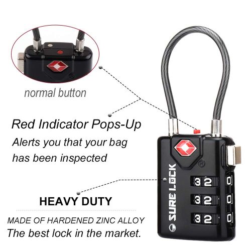  SURE LOCK TSA Compatible Travel Luggage Locks, Inspection Indicator, Easy Read Dials - 1, 2,4,6 & 8 Pack