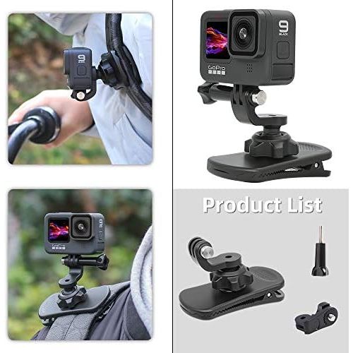  SUREWO 360° Rotation Backpack Strap Mount Quick Clip Mount Compatible with GoPro Hero 10,9,8,7, Hero(2018),6,5,4,Fusion,DJI Osmo Action 2,AKASO,Campark,Crosstour Action Cameras