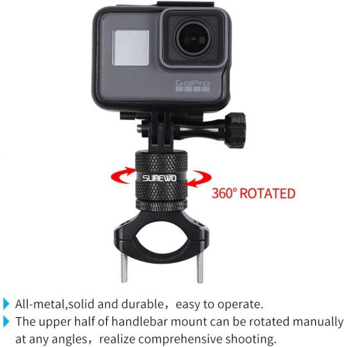  SUREWO Bike Mount for GoPro Hero 10/9/8/7/6/5 Black,GoPro Max,Camera Aluminum Bicycle Motorcycle Handlebar Mount Compatible with DJI Osmo Action 2,Xiaomi YI,Crosstour and Most Acti