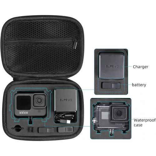  SUREWO Surface-Waterproof Carrying Case Compatible with GoPro Hero 10/9/8/7/(2018)/6/5 Black,AKASO/Campark/YI Action Camera and More(Small)