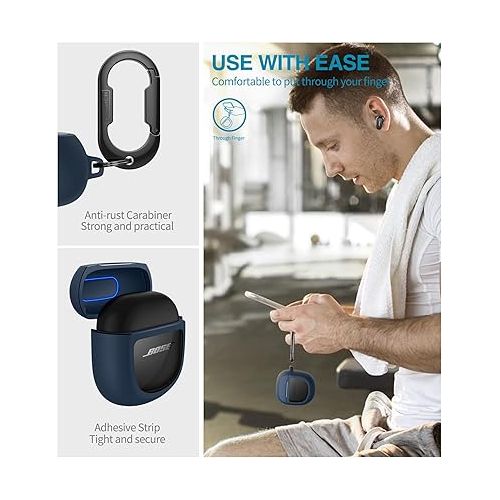  SURITCH Case for Bose QuietComfort Earbuds II 2022/QuietComfort Ultra 2023, Shockproof Protective Cover for Bose QC ii 2 Charging Case Accessories with Carabiner, Navy