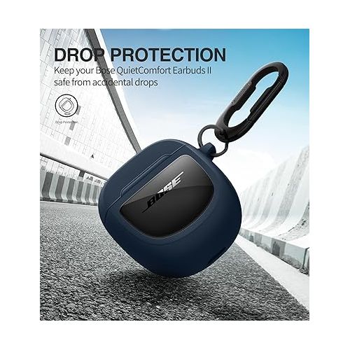  SURITCH Case for Bose QuietComfort Earbuds II 2022/QuietComfort Ultra 2023, Shockproof Protective Cover for Bose QC ii 2 Charging Case Accessories with Carabiner, Navy