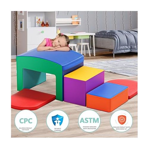  SURPCOS Crawl and Climb Foam Play Set, 6 Pcs Climbing Toys for Toddlers 1-3, Climb and Crawl Activity Playset, Soft Play Equipment Crawling and Sliding (Colorful)