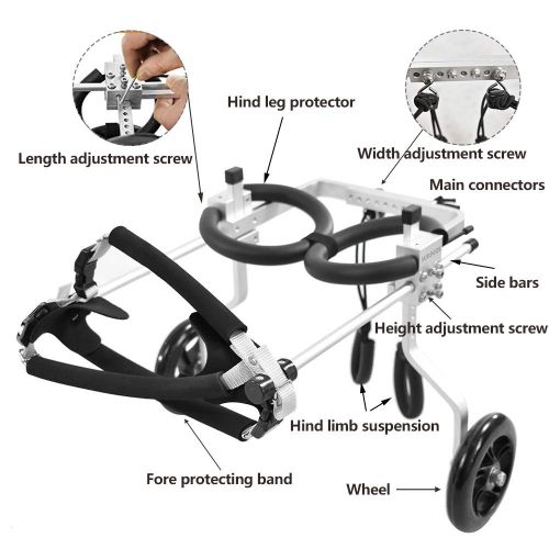  SURPCOS Adjustable Dog Pet Wheelchair, Front/Hind Legs Rehabilitation, 2 Wheels / 4 Wheels Dog Cart Wheels
