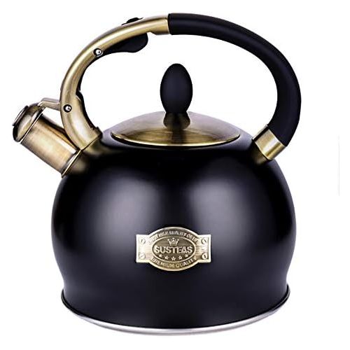  [아마존베스트]SUSTEAS Red Stove Top Whistling Tea Kettle-Surgical Stainless Steel Teakettle Teapot with Cool Toch Ergonomic Handle,1 Free Silicone Pinch Mitt Included，2.64 Quart