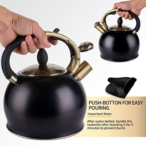  [아마존베스트]SUSTEAS Red Stove Top Whistling Tea Kettle-Surgical Stainless Steel Teakettle Teapot with Cool Toch Ergonomic Handle,1 Free Silicone Pinch Mitt Included，2.64 Quart