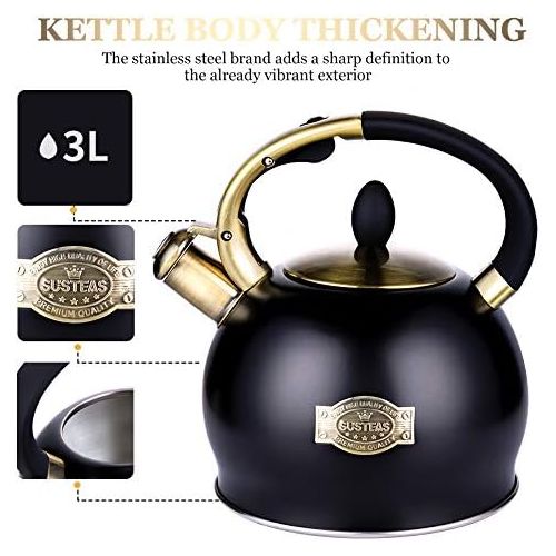  [아마존베스트]SUSTEAS Red Stove Top Whistling Tea Kettle-Surgical Stainless Steel Teakettle Teapot with Cool Toch Ergonomic Handle,1 Free Silicone Pinch Mitt Included，2.64 Quart