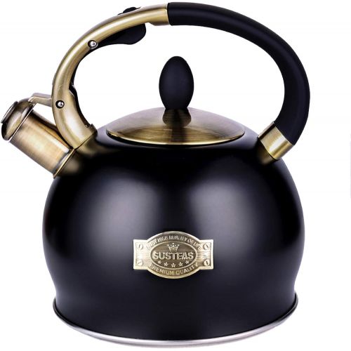  [아마존베스트]SUSTEAS Red Stove Top Whistling Tea Kettle-Surgical Stainless Steel Teakettle Teapot with Cool Toch Ergonomic Handle,1 Free Silicone Pinch Mitt Included，2.64 Quart