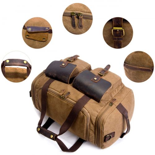  SUVOM Canvas Duffle Bag Leather Weekend Bag Carry On Travel Bag Luggage Oversized Holdalls for Men and Women