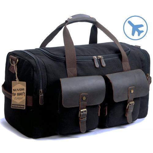  SUVOM Canvas Duffle Bag Leather Weekend Bag Carry On Travel Bag Luggage Oversized Holdalls for Men and Women