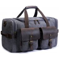 SUVOM Canvas Duffle Bag Leather Weekend Bag Carry On Travel Bag Luggage Oversized Holdalls for Men and Women