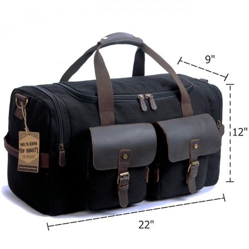  SUVOM Canvas Duffle Bag Leather Weekend Bag Carry On Travel Bag Luggage Oversized Holdalls for Men and Women